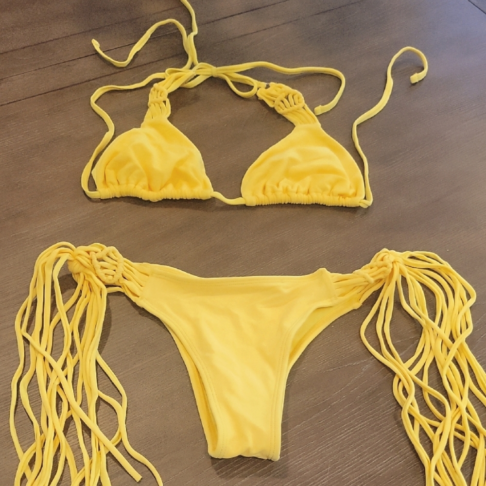 Yellow Bikini with Fringe Details